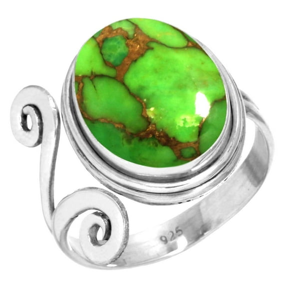 925 Sterling Silver Ring For Women - Teens Copper Green Turquoise Gemstone Silver Ring Size 10 Costume Silver Ring Size 10 Wedding Gift For Sister 925 Silver Gemstone Jewelry