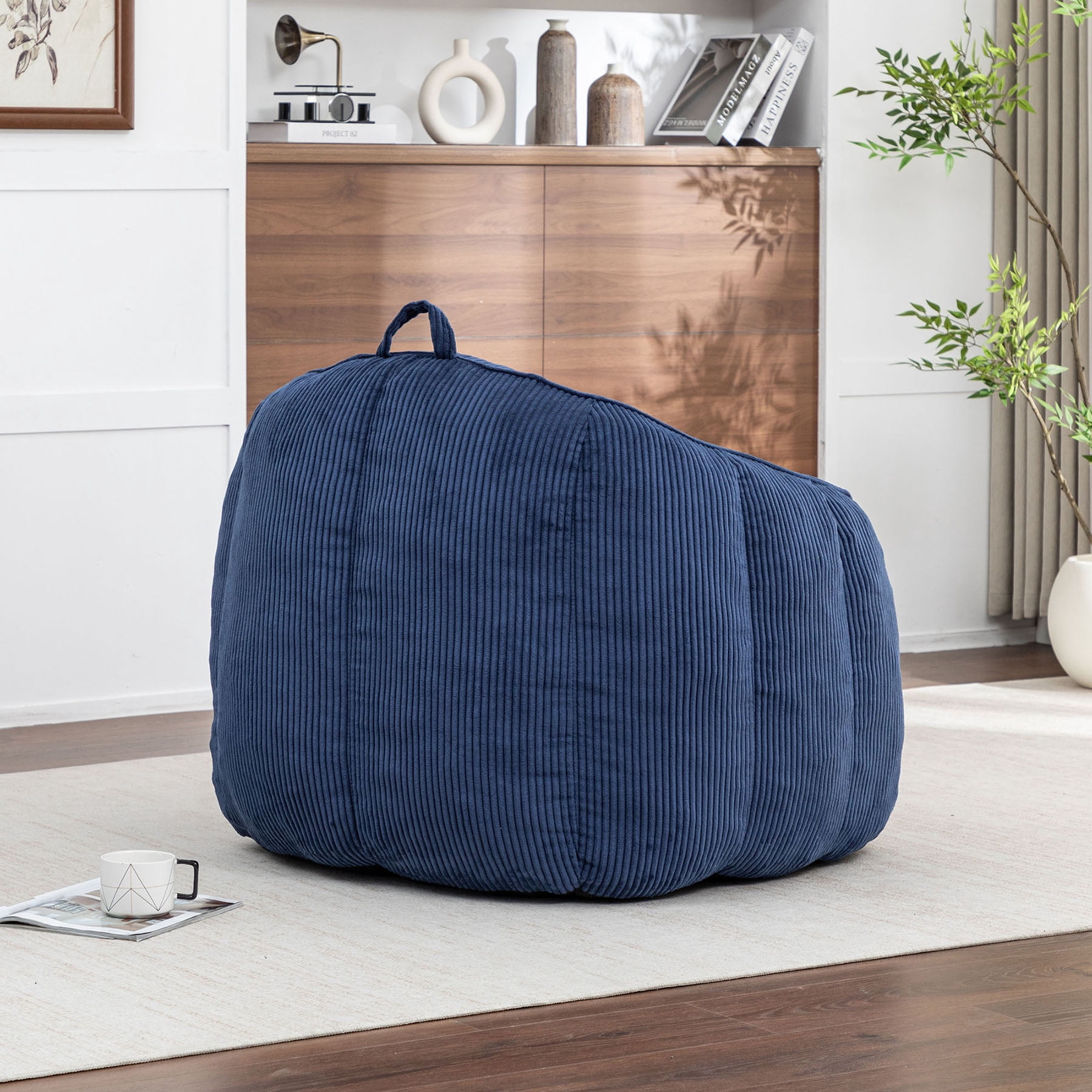 S-HOME Ergonomic Corduroy Bean Bag Chair for Adults and Teens in Classic Colour with Supportive Armrests for All Spaces, Dark Blue