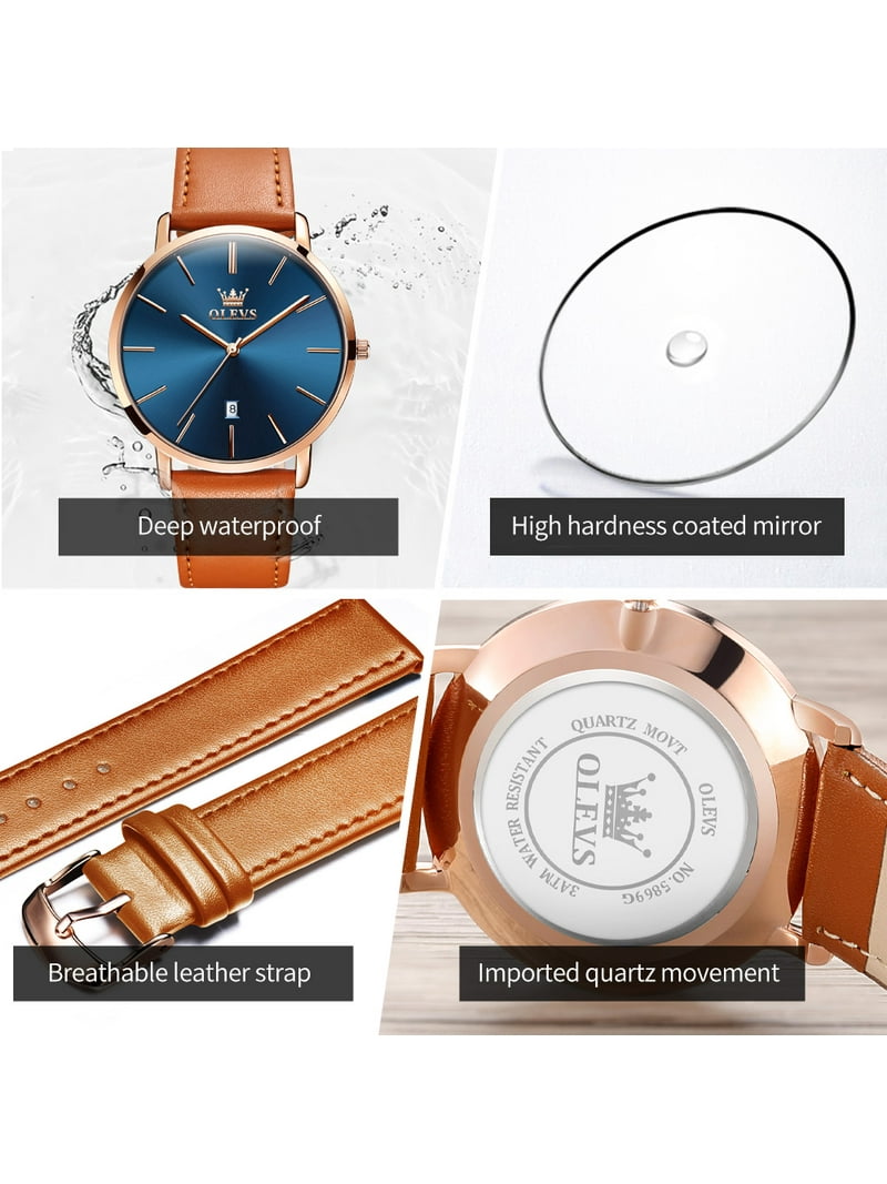 OLEVS Watches for Men Minimalist Waterproof Slim Blue Water  display picture 3