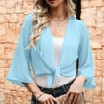 thumbnail image 6 of Women's Chiffon Shrug Cardigan 3/4 Sleeve Open Front Drape Irregular Hem Bolero Lightweight Sheer Casual Cover Up Blue, S, 6 of 7