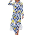 thumbnail image 1 of Robe en Chiffon Imprimé Fruits Jaune Citron Robes Mignonnes Femmes Manches Longues Style Rue Col en V Motif Robe Décontractée Surdimensionnée, 1 of 5