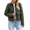 thumbnail image 2 of CQONEPT Crop Shacket for Womens Casual Full Zip Up Jacket Long Sleeve Trendy Coats Warm Winter Classic Clothing with Pockets Army Green M, 2 of 6