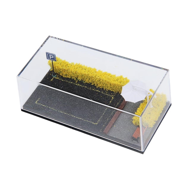Vitrina para coches de fundición a presión a escala 1/64, expositor de señales de tráfico, minisillas de acrílico para aparcamiento de coches arbusto de flores amarillas