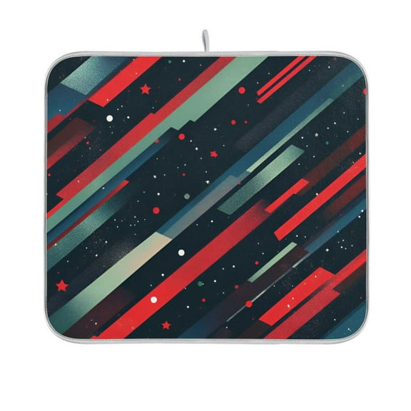 Yayeee Dish Drying Mat for Kitchen Counter 16"x18" Microfiber Absorbent Pad, Stars Abstract Lines