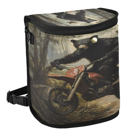 Qxltty Black Bear Riding A Motocross Bike Car Trash Can with Lid Vehicle Backseat Hanging Leak Proof Storage Bin