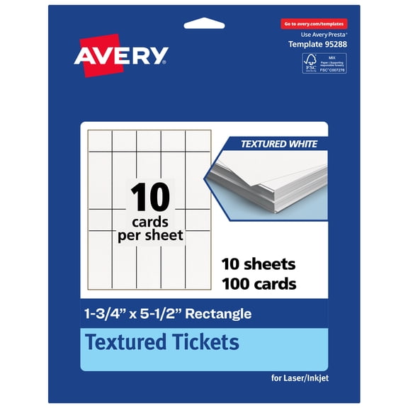 Avery Rectangle Tickets, 1.75" x 5.5", Textured Matte, 100 Total