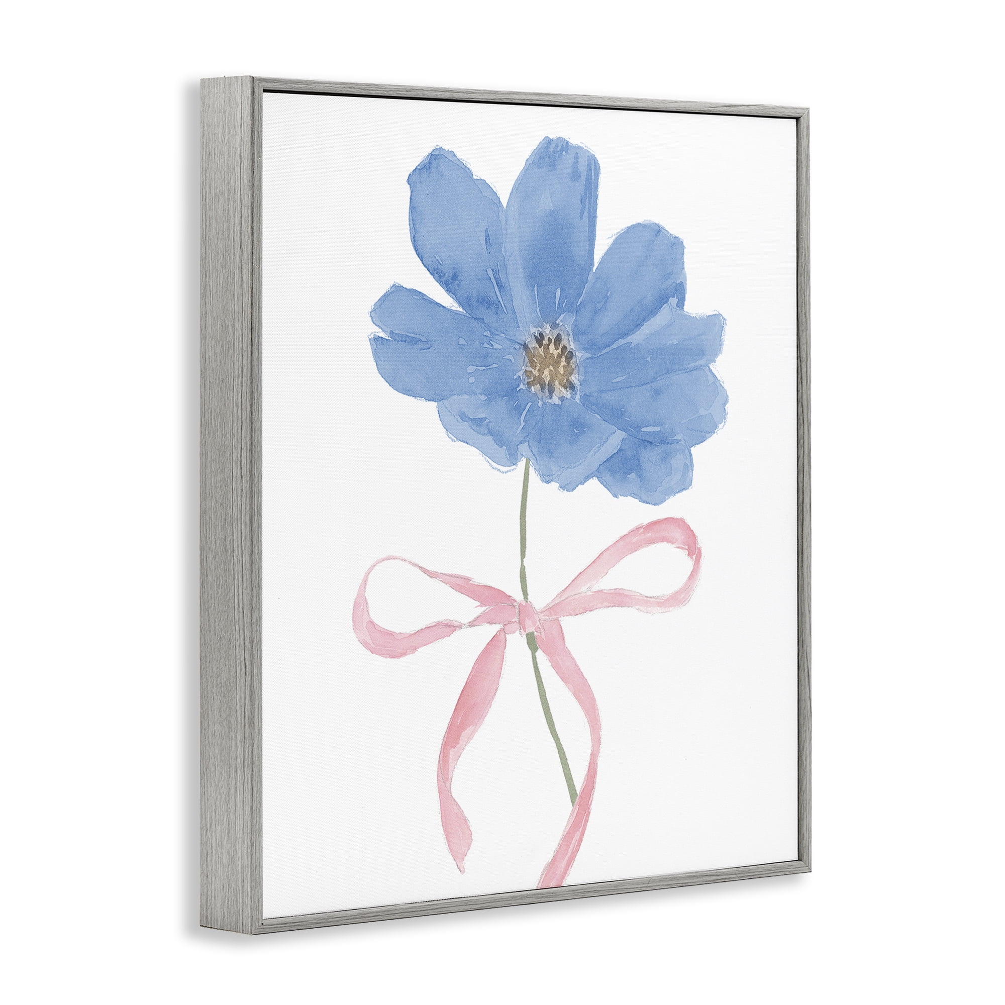 Stupell Industries Blue Bow Bloom Gray Framed Giclee Art, design by Lucille Price