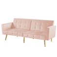 thumbnail image 2 of Velvet Futon Sofa Bed Convertible Sleeper Sofa Couch, Upgrade Button Tufted Oversized Loveseat Sofa with 3 Adjustable Positions and 6 Metal Legs for Living Room Bedroom Office, 76-inch Pink, 2 of 7