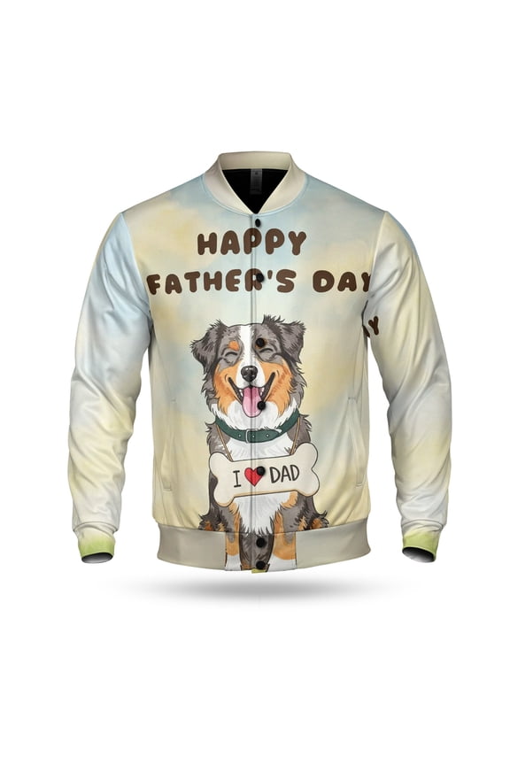 Cute Australian Shepherd Loves Dad Happy Father's Day All Over Print 3D Baseball Jacket Aussie Dog Lover Gifts Bomber Jacket Softball - 12008