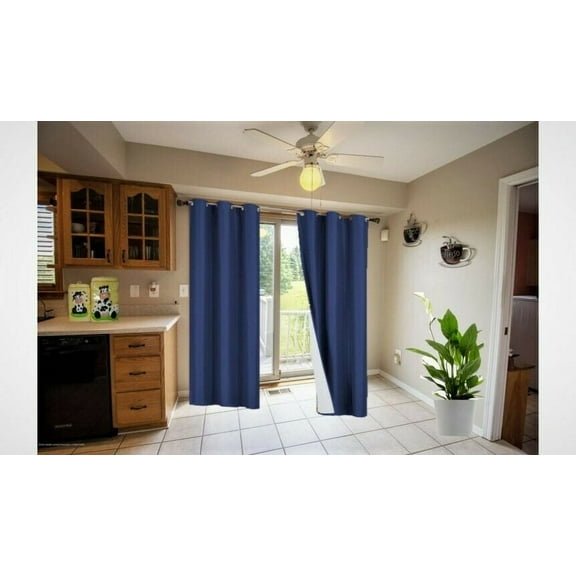 K34 1 Panel with white Lined Blackout Light Blocking Window Curtain Drapes Silver Grommets Royal Blue solid color 63" Length for bedroom Décor
