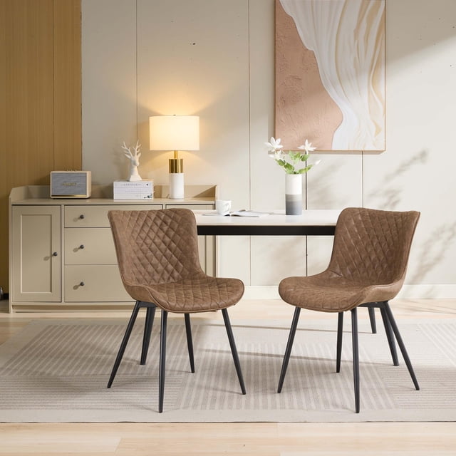 Yeshouse Juego de 2 sillas de comedor tapizadas, de cuero con patas de metal y asiento de esponja de alta densidad, diseño moderno de mediados de siglo para comedor y sala de estar