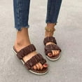 thumbnail image 2 of Anuirheih Slip on Sandals Women,Women's Car Stitching Rope Solid Color Flat Heel Back Hollow Low Top Slippers(Coffee), 2 of 4