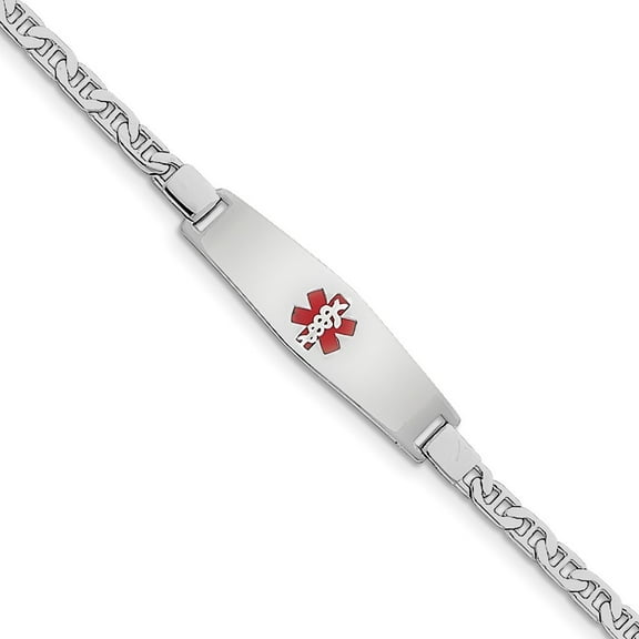 Sterling Silver Medical ID Anchor Link Bracelet - 7.3 Grams - 8 Inch - Lobster Claw