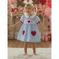 thumbnail image 4 of BemeyourBBs Kids Toddler Baby Girls Valentines Dress Outfit Little Girl Spring Summer Clothes Puff Short Sleeve Doll Collar Heart Embroidery A Line Dress, 4 of 9