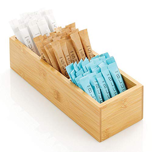 mDesign Slim Bamboo Wood Compact Food Storage Organizer Bin 3 Divided
