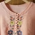 thumbnail image 5 of Busydd Womens Tops Fashion Solid Color Embroidered Button Peasant Shirts Casual 3/4 Length Sleeve Round Neck Summer Tops for Women Comfortable Loose Spring Tops, 5 of 8