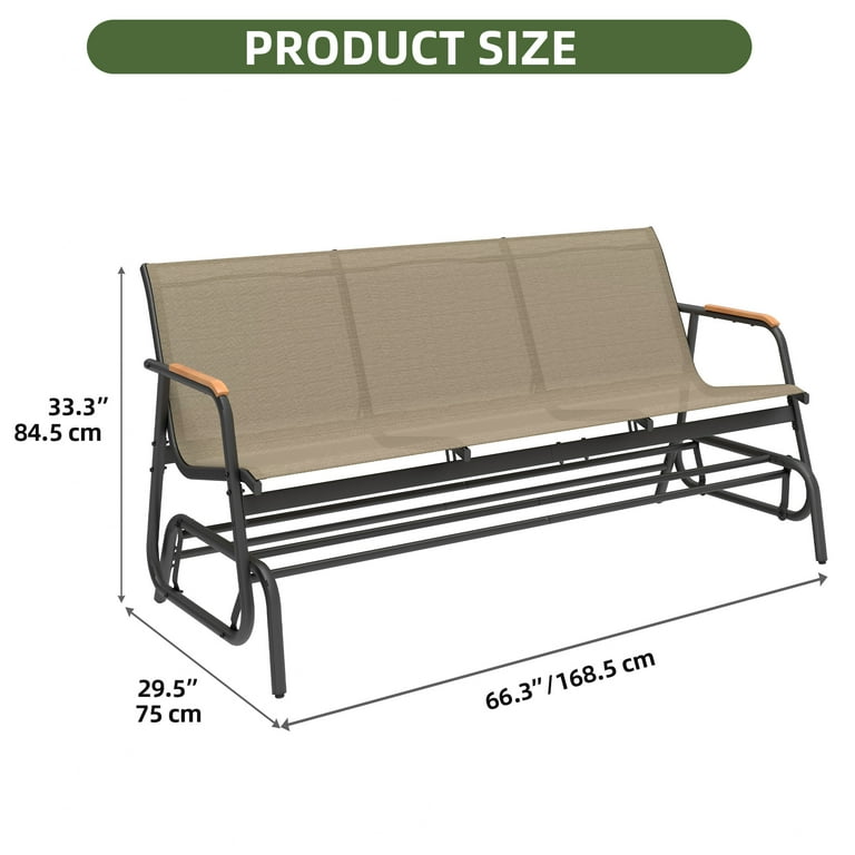 Uforic 3-Person Patio Glider Bench, Brown with Wood Armrests photo 6
