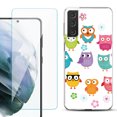 thumbnail image 1 of Slim-Fit TPU Fashion Phone Case for Samsung Galaxy S21 FE 5G Fan Edition, with Tempered Glass Screen Protector, by OneToughShield ® - Happy Owl, 1 of 4
