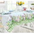 thumbnail image 3 of Newbridge Easter Bunny Meadow Fabric Bordered Tablecloth - Blue Gingham Bunny Rabbit Wrinkle and Stain Resistant Checkered Fabric Spring Tablecloth, 52” x 70” Oblong/Rectangle, 3 of 9