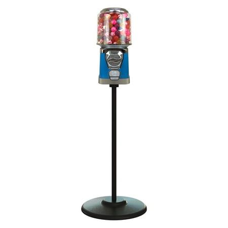 Gumball Machine with Stand - Blue Home Vending Machine Bundled with 4.8 Lb Gumballs - Cylinder Bank Bubble Gum Machine for Kids - Commercial Gumball Capsule Bouncy Ball Machine