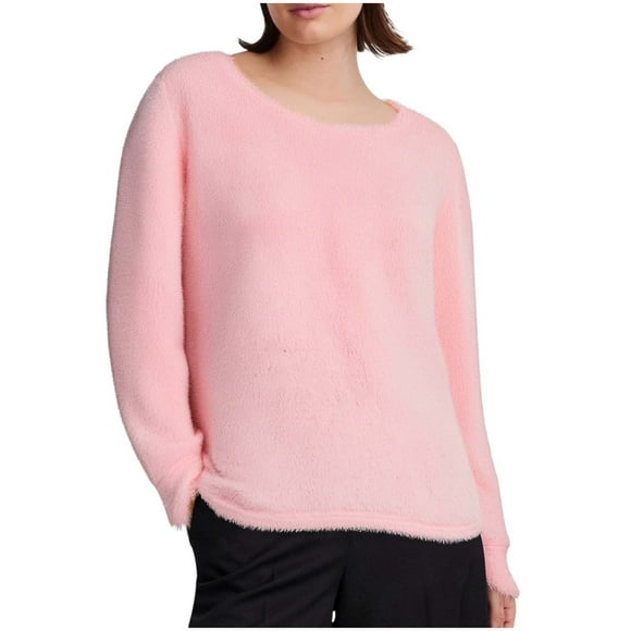 JGGSPWM (S-5XL) Plus Size Women's Pullover Fall Winter Sweaters Solid Color Fleece Long Sleeve Crewneck Oversized Loose Sweater Tops Pink L