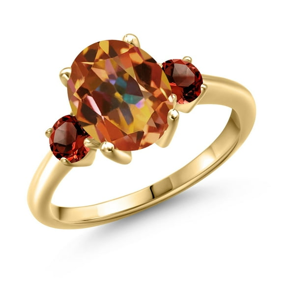 Gem Stone King 3.94 Ct Oval Ecstasy Mystic Topaz Red Garnet 18K Yellow Gold Plated Silver Ring (Size 7)