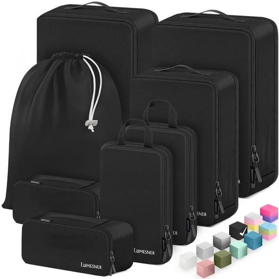 8 Set Compression Packing Cubes for Travel, Waterproof Luggage Organizers, Suitcase Organizer Set for Carry-On & Checked Baggage, Travel Accessories for Men & Women