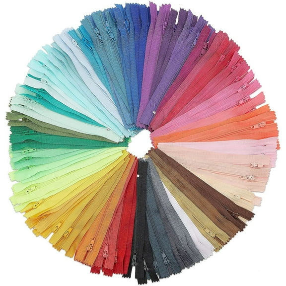 100 Pcs #3 Nylon Coil Zipper for Sewing Repair Kit Replacement, 5 inch, 50 Colors