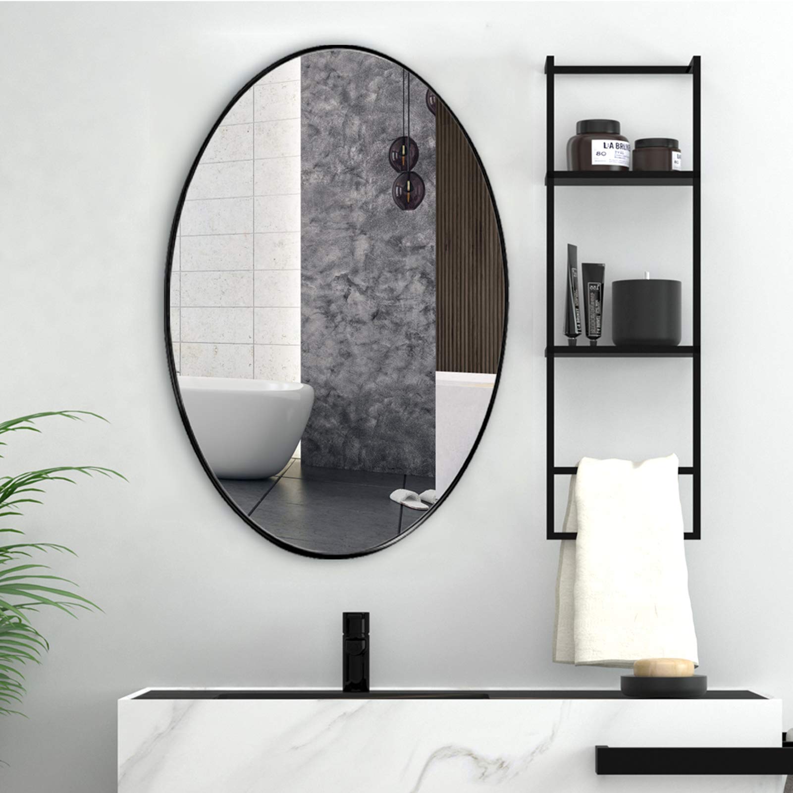 ANDY STAR® Oval Wall Mirror Stainless Steel Metal Frame(Matte Black)  Bathroom Mirror