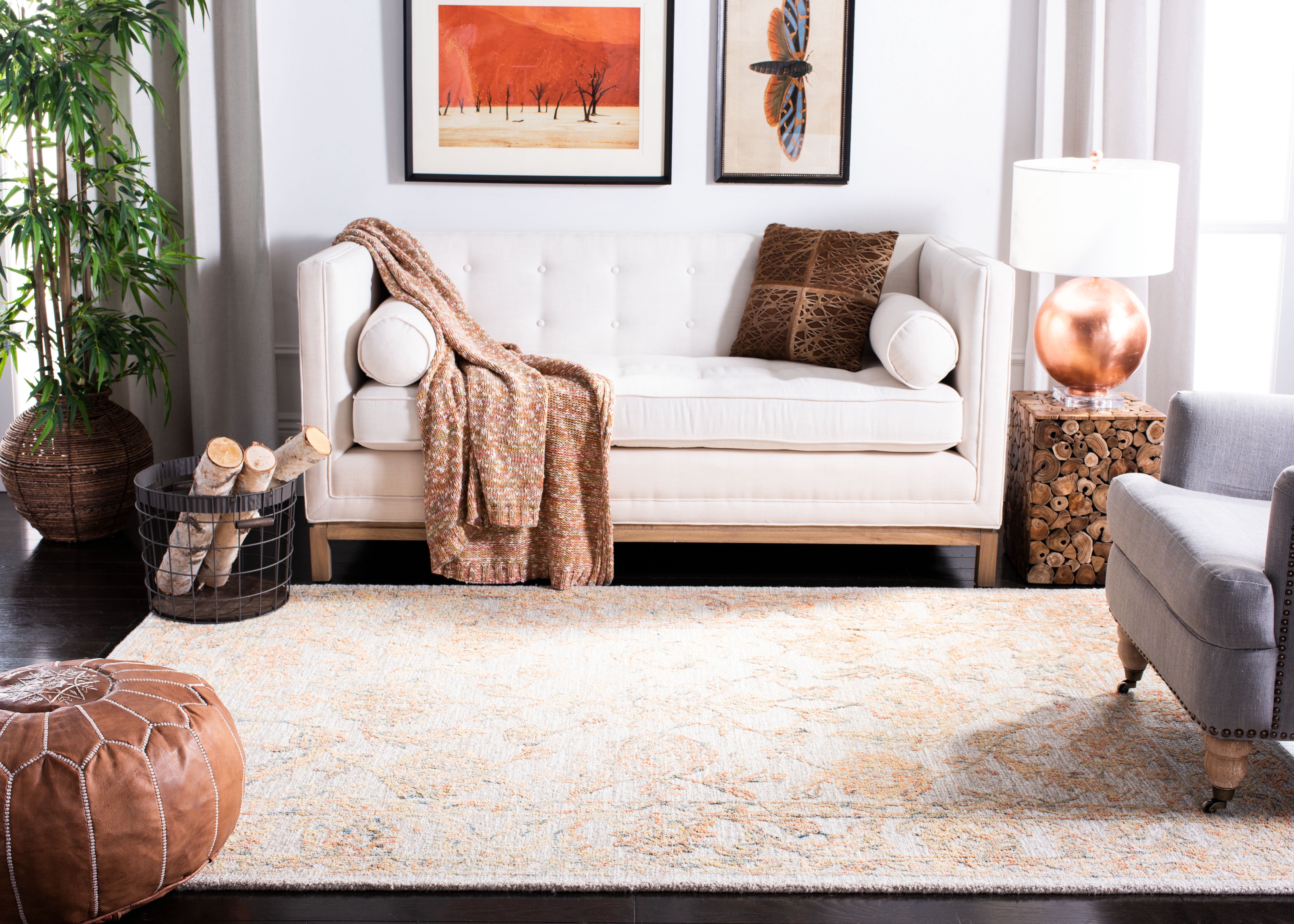 SAFAVIEH Abstract Renae Floral Wool Area Rug, Beige/Gold, 6' x 6' Square