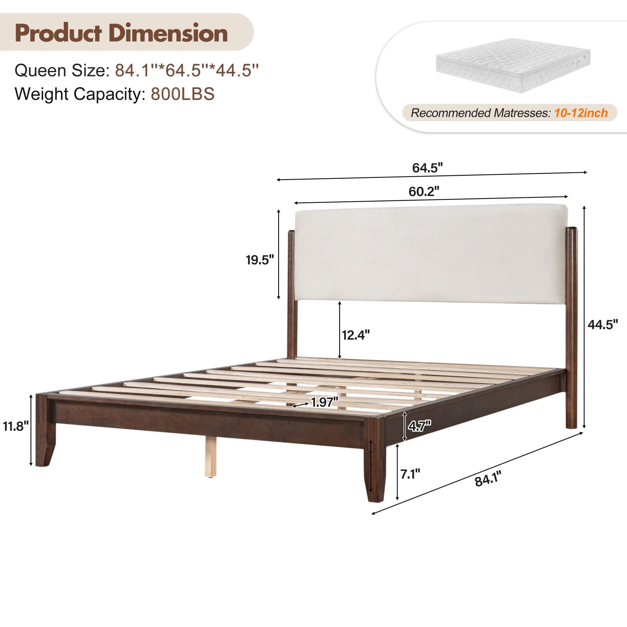 Christopher Knight Home Queen Solid Wood Platform Bed Frame with Velvet Upholstered Headboard, Walnut