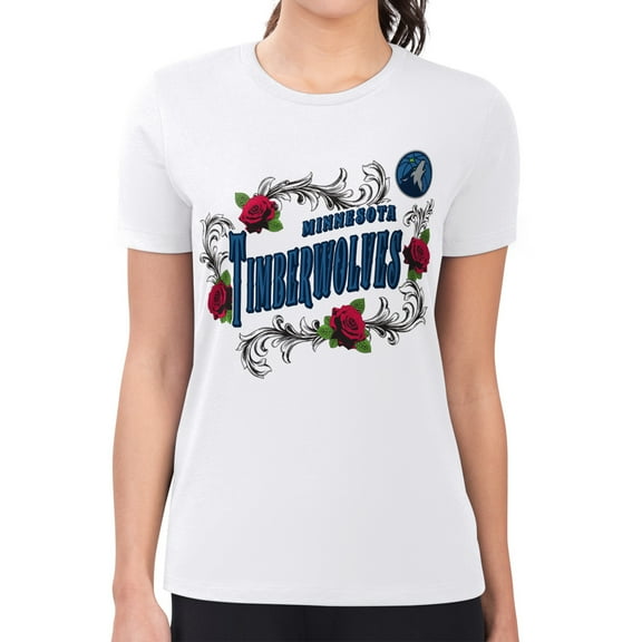 Women's G-III 4Her by Carl Banks White Minnesota Timberwolves Super-Slim Fit Lightweight Roses Crew Neck T-Shirt