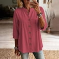 thumbnail image 2 of fheaev Summer Tops for Women V Neck 3/4 Sleeve Loose Fit Lightweight Solid Casual Office Blouse Red L, 2 of 7