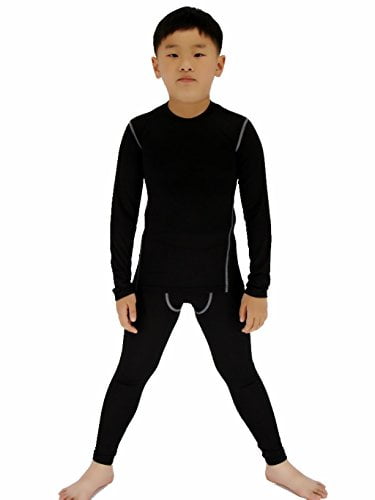 Boys Athletic Base Layer Compression Underwear Set 2pcs Thermal Long John for Kids