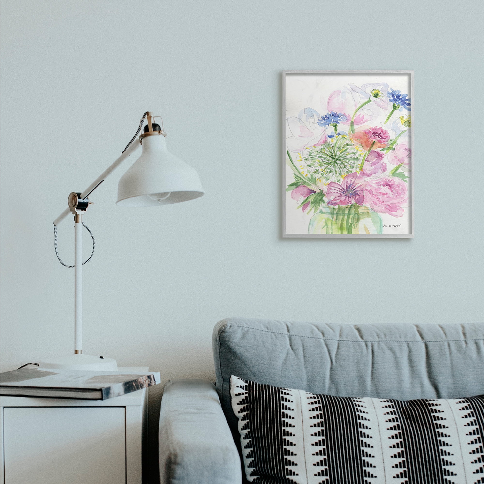 Stupell Industries Assorted Spring Floral Bouquet in Canning Jar Grey Framed, 16 x 20, Design by Melissa Hyatt LLC