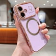thumbnail image 2 of for iPhone 11 Case for Women Girls [Compatible with Mag Safe] Cute, Magnetic Love Heart Pattern with Camera Lens Protection Luxury Plating Shockproof Wireless Charging Phone Case,Purple, 2 of 9