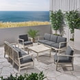 thumbnail image 5 of Great Deal Furniture Lorelei Outdoor 9 Piece Acacia Wood Sofa Conversational Set, Light Gray and Dark Gray Light Gray Wash, Dark Gray, 5 of 9