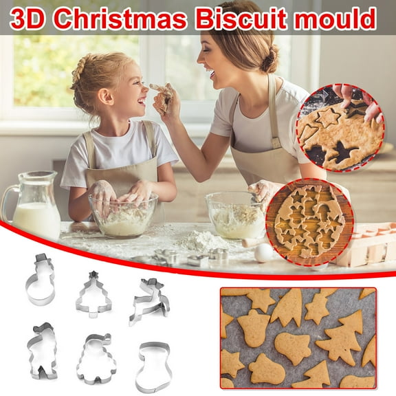 AZXY 6pc Christmas Cookie Molds,Christmas Biscuit Cutters Stainless Steel,Cookie Molds for Baking,Home Kitchen Diy Baking Tools Clearance