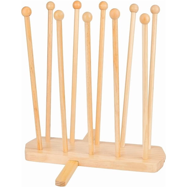Escurridor de bolsas de plástico, soporte reutilizable para bolsas y vasos con 10 varillas, escurridor de madera de pino