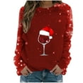 thumbnail image 1 of Blouses pour Femmes, Hauts de Noël pour Femmes, Mode Féminine de Noël Décontractée Imprimée Col Rond Manches Longues Chandail Blouse, 1 of 4