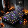 thumbnail image 2 of Homewish Neon Witch Cat Twin Sheets, Halloween Candy Stars Bedding, Black Purple Green, 3-Piece (1 Flat Sheet, 1 Fitted Sheet and 1 Pillowcase), 2 of 6