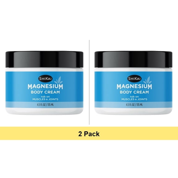 ShiKai Magnesium Body Cream 2-Pack (4.5 oz Each) | Fragrance-Free Hydrating Lotion with Zechstein Magnesium & Shea Butter