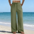 thumbnail image 2 of Yifymode Pants Wide Leg Casual Palazzo Trousers Summer Beach Lounge Bottoms with Pockets,Army Green M, 2 of 5