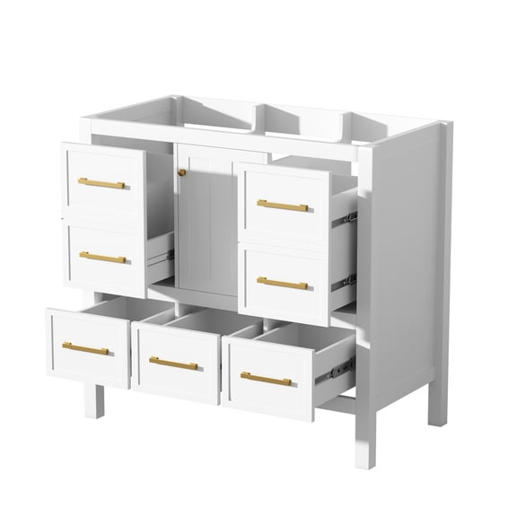 FFZ 36'' Bathroom Vanity without Sink, Solid Wood Frame Bathroom Storage Cabinet, Freestanding Vanity with 5 Drawers& Soft Closing Doors (NOT INCLUDE BASIN SINK )