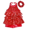 thumbnail image 4 of Alvivi Kids Girls Sequins Latin Rumba Salsa Dance Tassel Dress Ballroom Dancewear with Hair Tie Red 12, 4 of 7