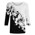 thumbnail image 4 of YLSDY Women's Tunic Dressy T-Shirts Fashion Summer Basic Raglan 3/4 Sleeve Basic Tees Fashion 2024 Trendy Vintage Floral Shirts Boat Neck Tops Slim Fit Active Blouse Workout Black 12, 4 of 5