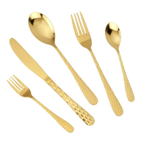 Gold Dinner Flatware MDEALY 30-Piece Gold Silverware Flatware Cutlery Set, Stainless Steel Kitchen Utensils Set for 6, Include Dinner Knives,Dinner Forks,Dinner Spoons,Salad Forks,Teaspoons, Dishwasher Safe, Elegant Gift ()