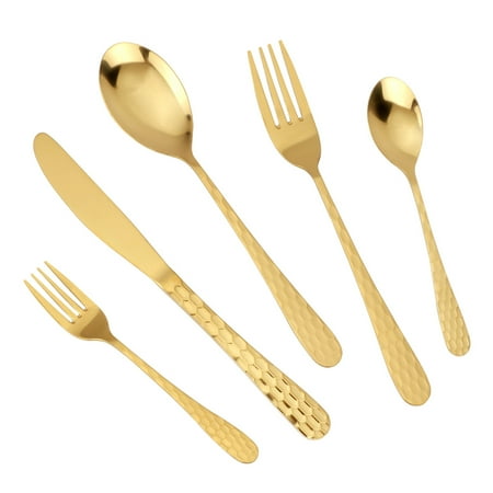 MDEALY 30-Piece Gold Silverware Flatware Cutlery Set, Stainless Steel Kitchen Utensils Set for 6, Include Dinner Knives,Dinner Forks,Dinner Spoons,Salad Forks,Teaspoons, Dishwasher Safe, Elegant (Best Way To Load Silverware In Dishwasher)