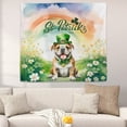 thumbnail image 2 of Happy St. Patrick’s Day Bulldog with Green Hat Shamrocks Rainbow Tapestry Dog Lover Gifts Idea Wall Hanging Backdrop Home Decor - 03007, 2 of 5