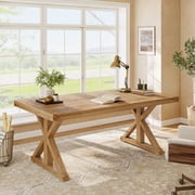 Finmind 63 Solid Wood Executive Desk, Large Simple Writing Study Table for Home Office, Brown